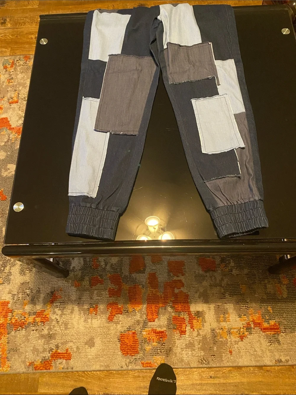 Women Patchwork Drawstring Pants - Blue/Gray